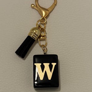 Personalized Flower Mahjong Tile Bag Charm, choose your tile and monogram black