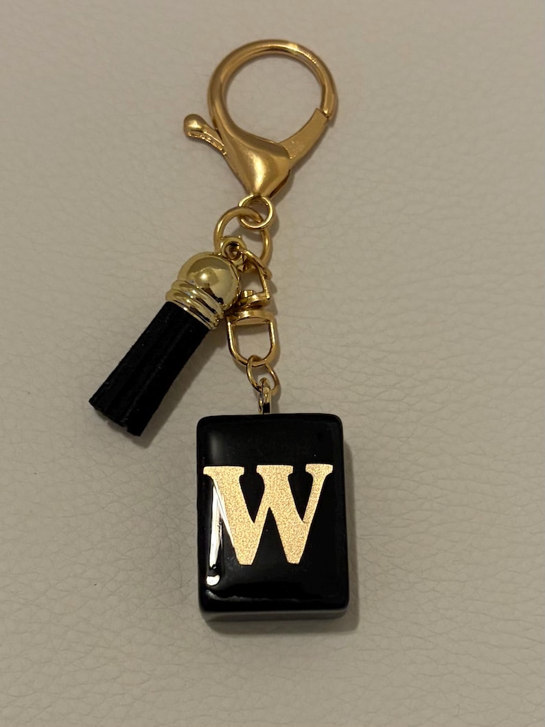 Personalized Flower Mahjong Tile Bag Charm, choose your tile and monogram black