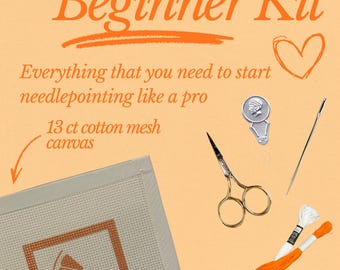 Orange Slice Fruit Needlepoint Beginner Kit: Needlepoint Canvas with Materials and Zipper Pouch