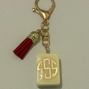 Personalized Flower Mahjong Tile Bag Charm, choose your tile and monogram ivory