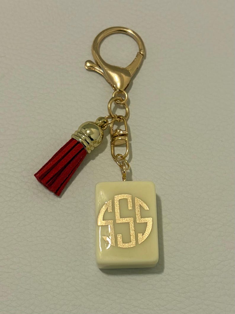Personalized Flower Mahjong Tile Bag Charm, choose your tile and monogram ivory