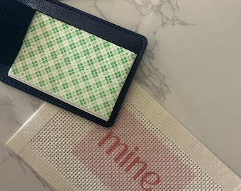 Pink " Mine " Cute Needlepoint Luggage Tag 13 ct Canvas, DIY Travel Tag (2x3 in.)