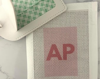 Custom Monogram Needlepoint Luggage Tag 13 ct Canvas, DIY Travel Tag (2x3 in.)