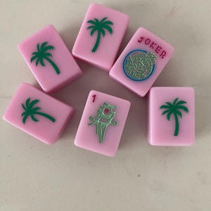 Palm Tree design Pink Mahjong Tile Set One of a Kind