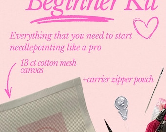 Smiley Face Needlepoint Beginner Kit: Needlepoint Canvas with Materials and Zipper Pouch