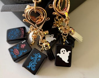 Halloween Mahjong Keychain Mahjong Tile Bag Charm, Ghost Halloween Mahjong Gift, Pack of 4