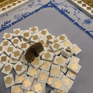 Clover design White Mahjong Tile Set One of a Kind with a glossy UV resin seal image 7