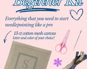 Initial Needlepoint Beginner Kit: Custom Needlepoint Canvas with Materials and Zipper Pouch