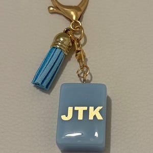 Personalized Flower Mahjong Tile Bag Charm, choose your tile and monogram blue