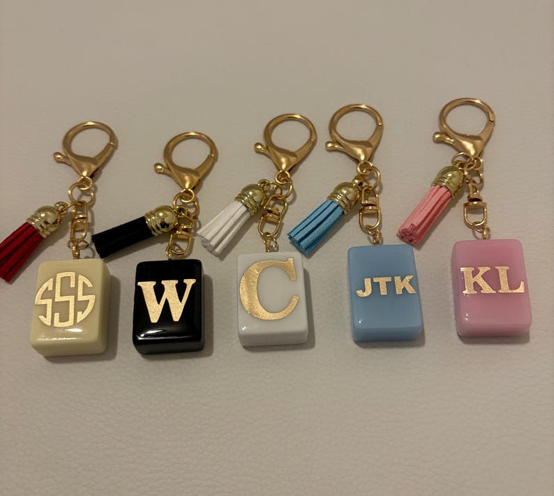Personalized Flower Mahjong Tile Bag Charm, choose your tile and monogram bild 3
