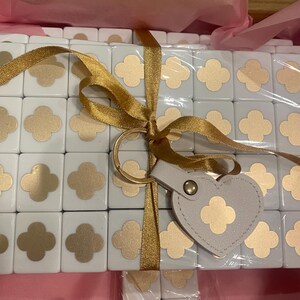 Clover design White Mahjong Tile Set One of a Kind with a glossy UV resin seal image 3