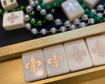 Fleur De Lis Mardi Gras New Orleans Mahjong Tile Set with UV Resin seal