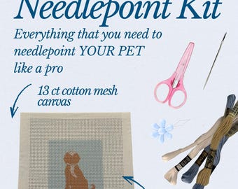 YOUR Pet Needlepoint Kit: Custom Needlepoint Canvas with Materials and Zipper Pouch