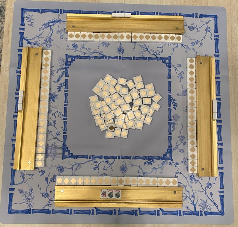 Clover design White Mahjong Tile Set One of a Kind with a glossy UV resin seal image 6