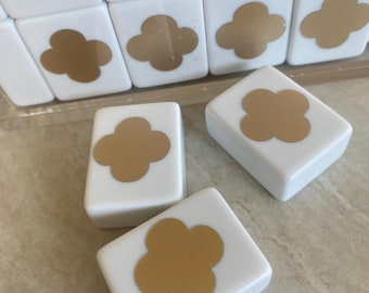 Clover design White Mahjong Tile Set One of a Kind with a glossy UV resin seal