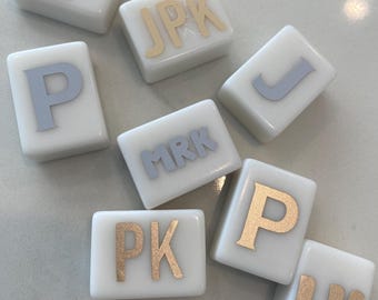 Custom Initial or Monogram Neutral Mahjong Tiles  Personalized gift for Mahjong Players with UV RESIN SEAL