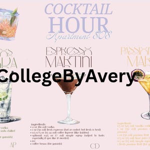 Custom roommates drink print personalized name cocktail poster trendy kitchen bar cart decor college apartment roomie gift idea girls dorm