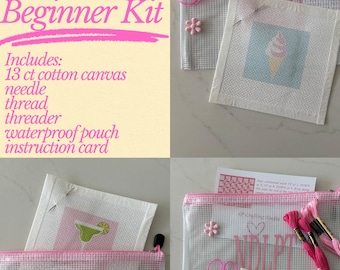 Summer Needlepoint Beginner Kit Needlepoint Canvas with Materials and Zipper Pouch