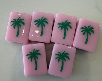 Pink Tile with Green Palm Tree Mahjong Set of 166 Tiles with UV resin seal