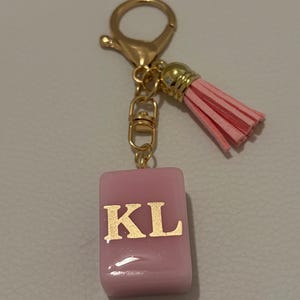 Personalized Flower Mahjong Tile Bag Charm, choose your tile and monogram pink