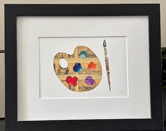 Artist paint palette made out of stamps.