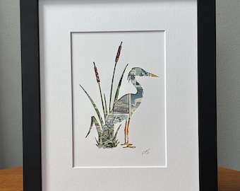 Stamp art of Crane in Reeds