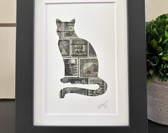 Stamp art of a black cat