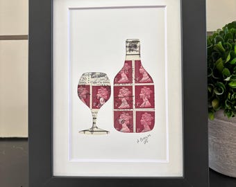 Stamp art of wine bottle and glass