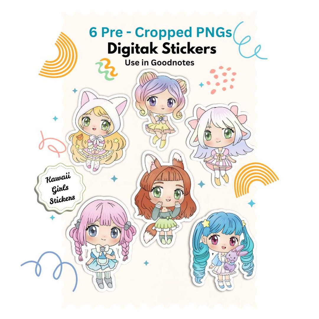 Kawaii Girls Digital Stickers | Cute Planner Stickers | PNG Stickers ...