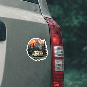 Adventure Wheels - Camping Sticker, Nature Vinyl Sticker, Adventure Water Bottle decal, Mountain Waterproof Sticker, Van Life Graphic.