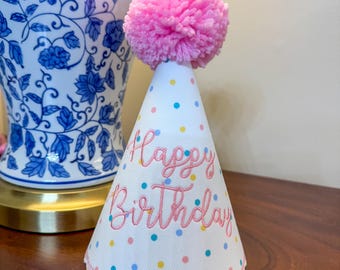Embroidered Scallop Birthday Hat, Personalized Party Accessory