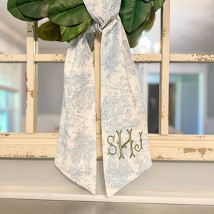 Toile wreath sash, personalized wreath sash, monogram wreath sash, baby wreath sash, baby  door hanger, rocking horse, new baby, baby shower