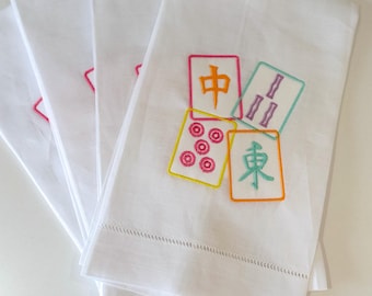 Mahjong towel, hemstitch towel, decorative towel, kitchen towel, mahjong decor, mahjong host, mahj decor, mahjong gift