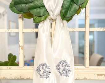 Monogram wreath sash, personalized wreath sash, wedding wreath sash, everyday decor, house warming gift, satin sash, wreath sash