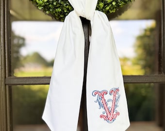 Monogram wreath sash, personalized wreath sash, wedding wreath sash, everyday decor, house warming gift, satin sash, wreath sash
