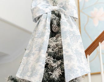Blue Toile Christmas Tree Topper Bow: Holiday Decor