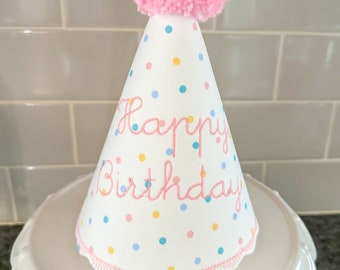 Scallop Birthday Hat, Embroidered Happy, Personalized Party Hat