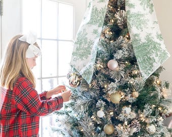 Christmas Tree Topper Bow, Green Toile Decor