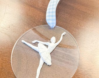 Ballerina Ornament, Dance Keepsake (4" Round)