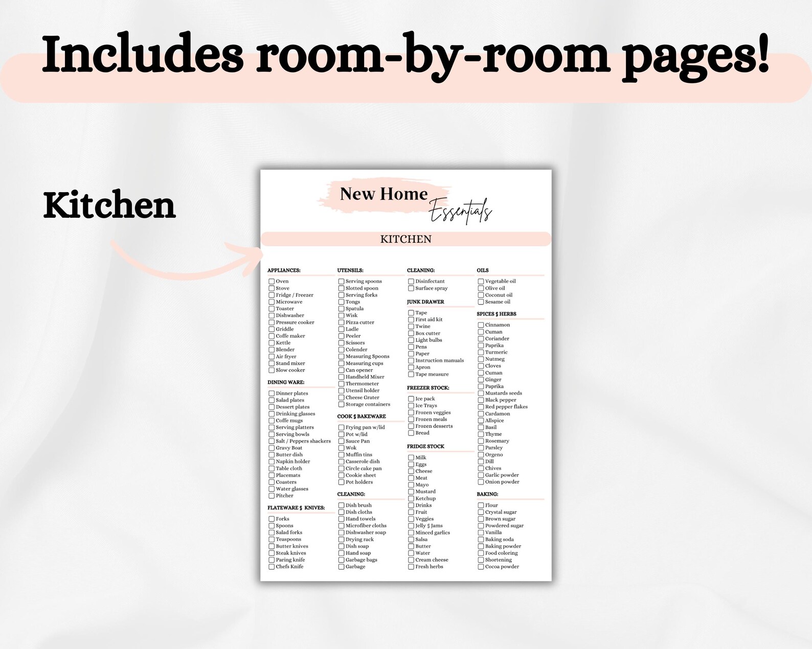 New Home Essentials Checklist, New Home Checklist Printable, First ...