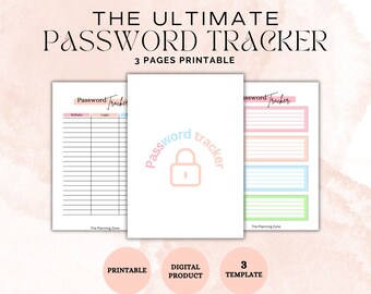 Pacote de rastreador de senha para impressão, 3 modelos para impressão, registro de senha, livro de diário de senha, rastreador de senha, gerenciador de senhas, 3 tamanhos