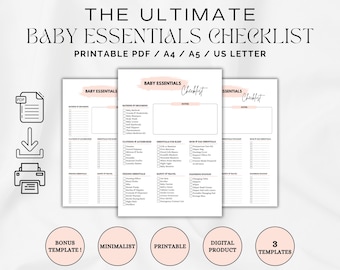 Baby Essentials Checklist Printable, Baby Nursery Checklist , Newborn Checklist, Baby Registry Checklist, Instant Download PDF, 3 Sizes
