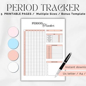 Printable Period Tracker, Symptom Tracking, Menstrual Journal, Fertility Planner, Ovulation Tracker, Cycle Tracker, Period Journal, 3 Sizes