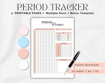 Printable Period Tracker, Symptom Tracking, Menstrual Journal, Fertility Planner, Ovulation Tracker, Cycle Tracker, Period Journal, 3 Sizes