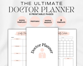 Printable Doctor Planner: Monthly Clandar, Weekly Planner, Medication log, Symptoms Check, Nurse Planner, Medical Planner, 3 size