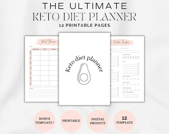 Printable Keto Diet Planner, Keto Diet Plan, Meal Planner, Health Planner, Macro Tracker, Keto Grocery List, Diet Planner, A4/A5/Us Letter