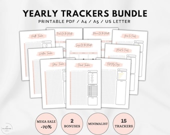 2026 Yearly Pixel Tracker Bundle, Printable Premade Bullet Journal 2026, Yearly Tracker Journal, Routine Tracker, Mood Tracker, Yearly Goals