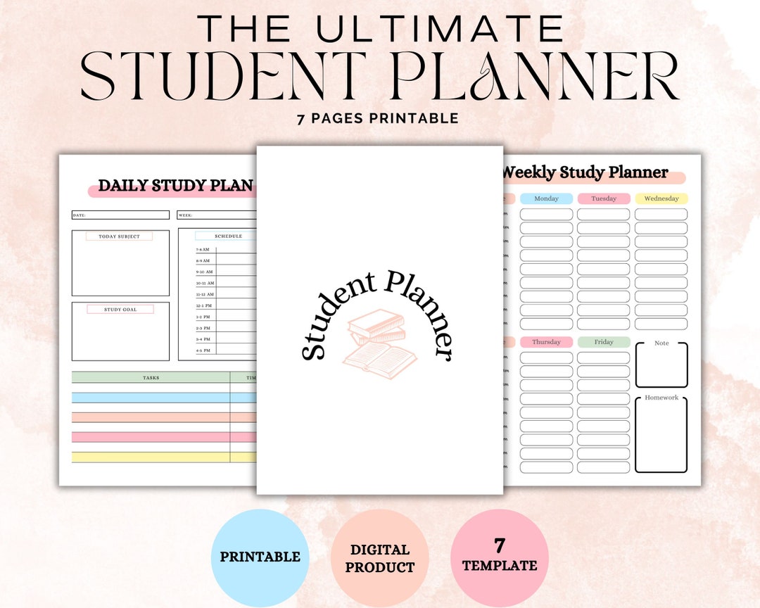 Printable Digital Student Planner Academic Planner Printable, College