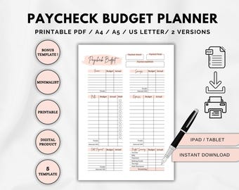 Paycheck Budget Planner, Zero Based Budget Sheet Binder, Paycheck Budget Tracker, Budget by Paycheck Template, Expenses Tracker, 3 Sizes