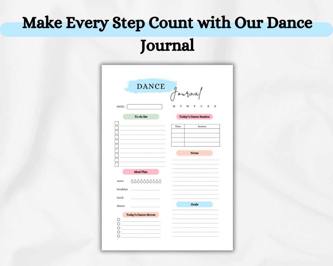 Printable Dance Planner: Dance Routine Planner, Dance Journal, Dance Journey, Mood Tracker ...
